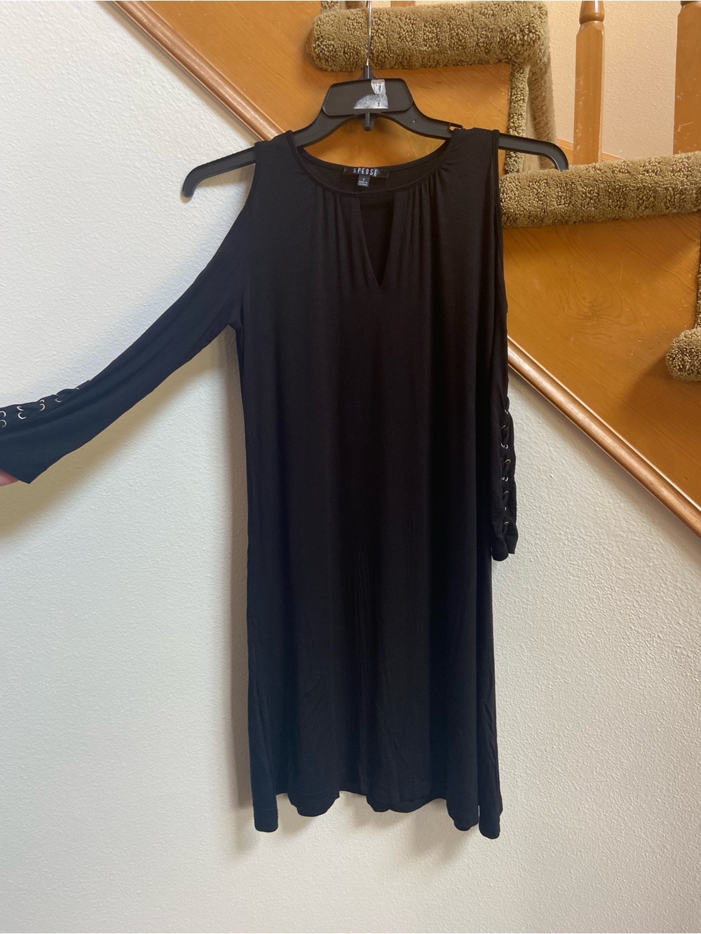 Spense Short Black Dress Cold-Shoulder Lattice Sleeves never worn women's size S